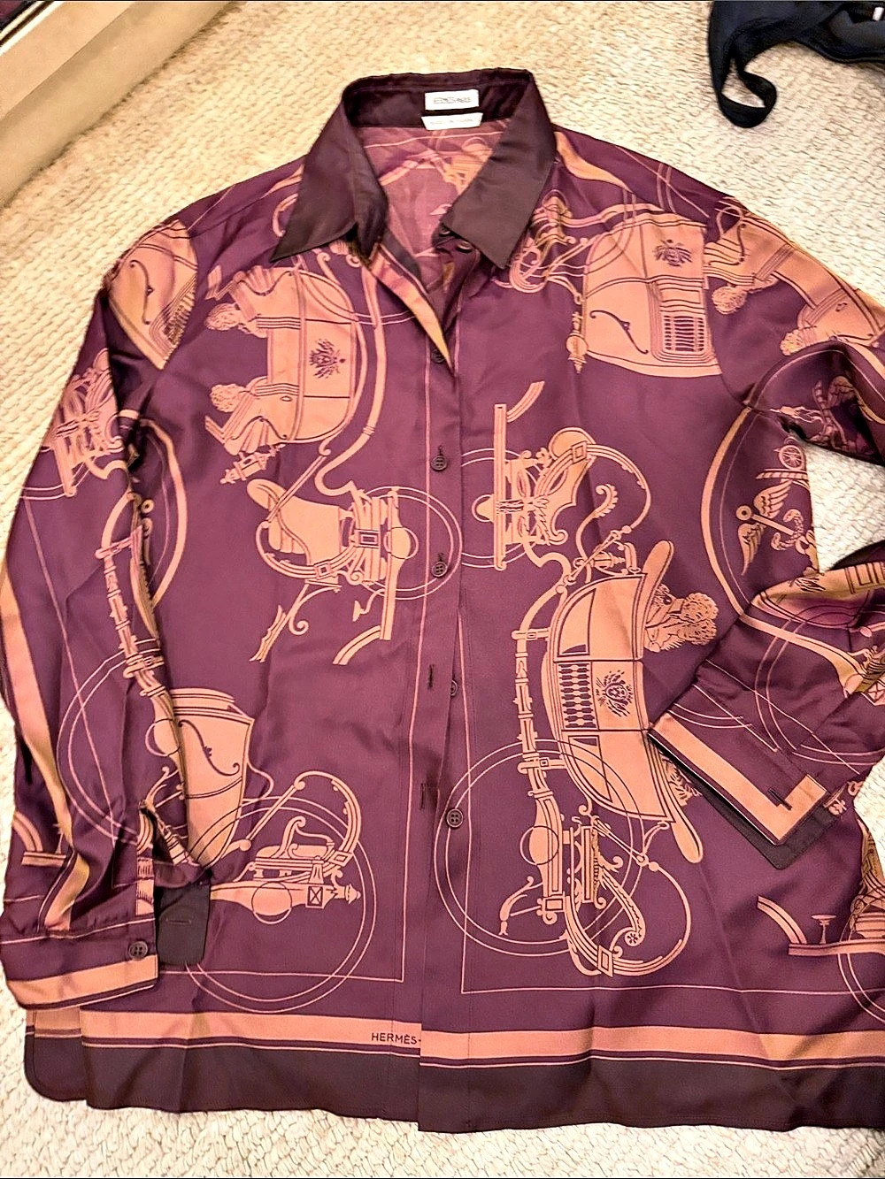 Hermès Silk-Print Button Down in Purple & Pink Size 44